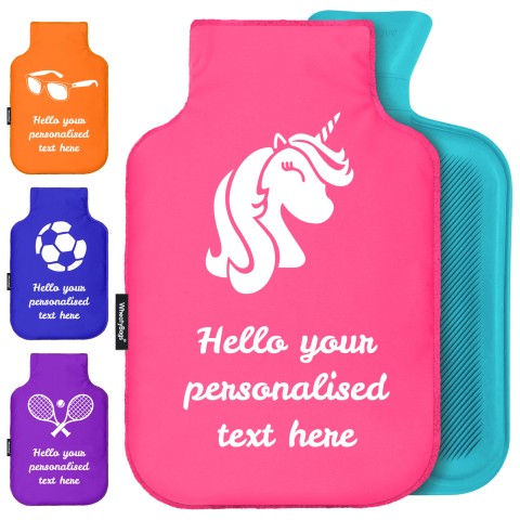 - Mini (750ml) (Unicorn Icon) - Fuchsia Pink Soft Velvet Polyester Fabric and Removable Cover (Personalised with Text)