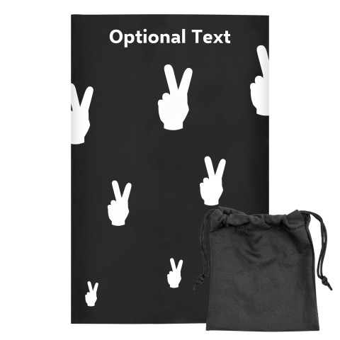 Regular (38cm x 25cm) (Two Finger Icon) - Black - Stretch Polyester (Personalised with Text) with Small Black Storage Pouch