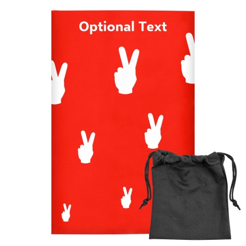 Regular (38cm x 25cm) (Two Finger Icon) - Red - Stretch Polyester (Personalised with Text) with Small Black Storage Pouch