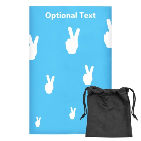 Regular (38cm x 25cm) (Two Finger Icon) - Sky Blue - Stretch Polyester (Personalised with Text) with Small Black Storage Pouch