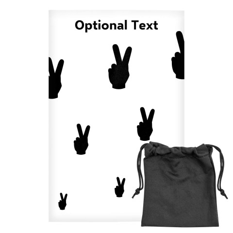 Regular (38cm x 25cm) (Two Finger Icon) - White - Stretch Polyester (Personalised with Text) with Small Black Storage Pouch