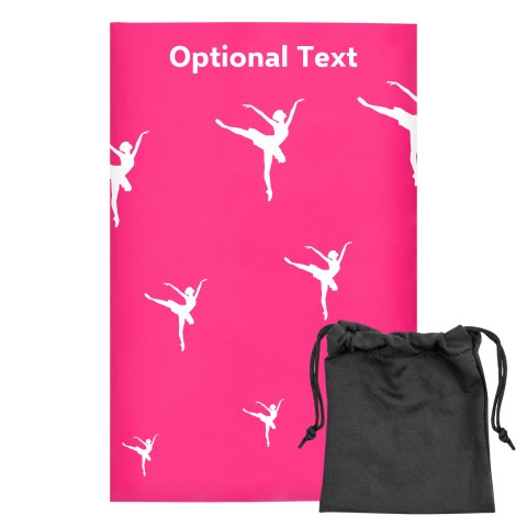 Regular (38cm x 25cm) (Ballet Icon) - Fuchsia Pink - Stretch Polyester (Personalised with Text) with Small Black Storage Pouch