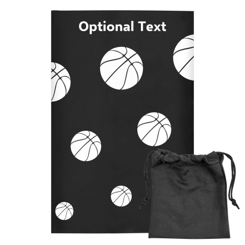 Regular (38cm x 25cm) (Basketball Icon) - Black - Stretch Polyester (Personalised with Text) with Small Black Storage Pouch