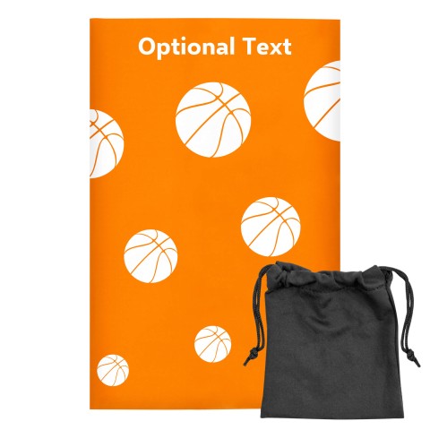 Regular (38cm x 25cm) (Basketball Icon) - Orange - Stretch Polyester (Personalised with Text) with Small Black Storage Pouch