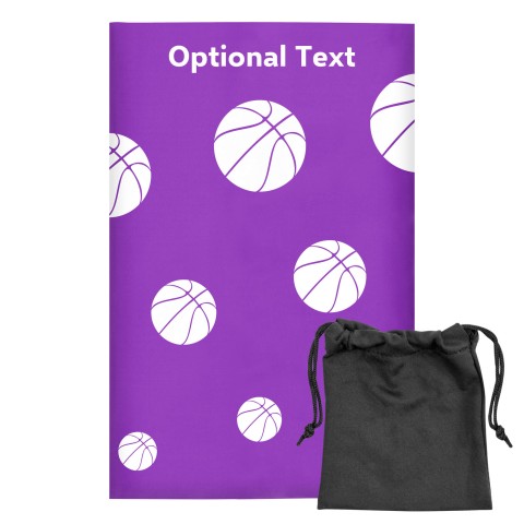 Regular (38cm x 25cm) (Basketball Icon) - Purple - Stretch Polyester (Personalised with Text) with Small Black Storage Pouch