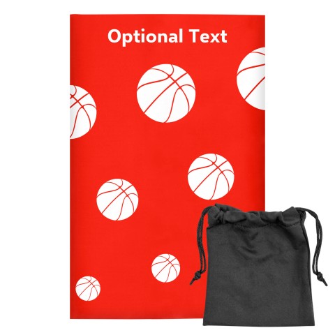 Regular (38cm x 25cm) (Basketball Icon) - Red - Stretch Polyester (Personalised with Text) with Small Black Storage Pouch