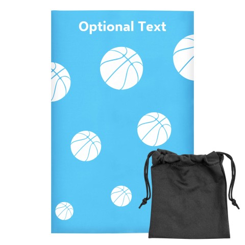 Regular (38cm x 25cm) (Basketball Icon) - Sky Blue - Stretch Polyester (Personalised with Text) with Small Black Storage Pouch