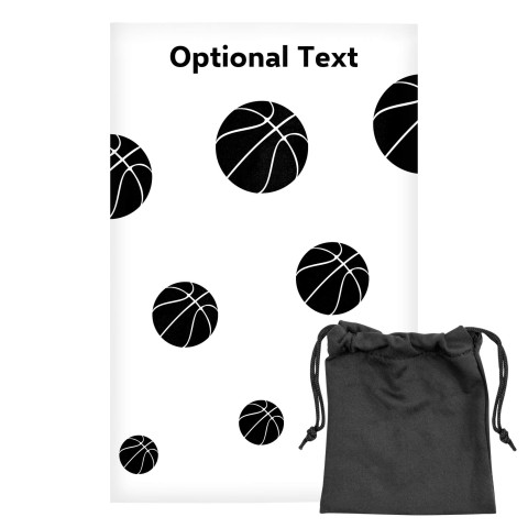 Regular (38cm x 25cm) (Basketball Icon) - White - Stretch Polyester (Personalised with Text) with Small Black Storage Pouch