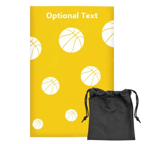 Regular (38cm x 25cm) (Basketball Icon) - Yellow - Stretch Polyester (Personalised with Text) with Small Black Storage Pouch