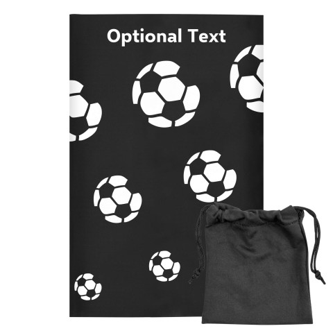 Regular (38cm x 25cm) (Football Icon) - Black - Stretch Polyester (Personalised with Text) with Small Black Storage Pouch