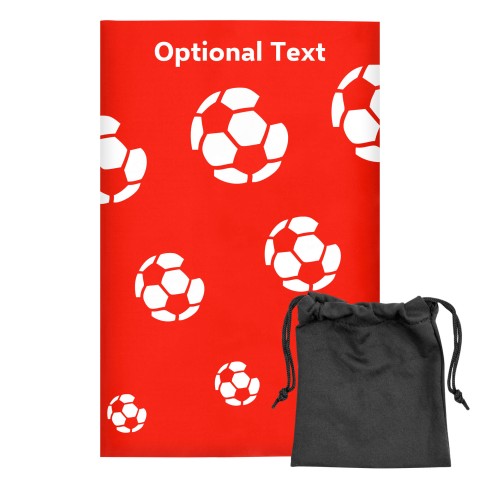 Regular (38cm x 25cm) (Football Icon) - Red - Stretch Polyester (Personalised with Text) with Small Black Storage Pouch