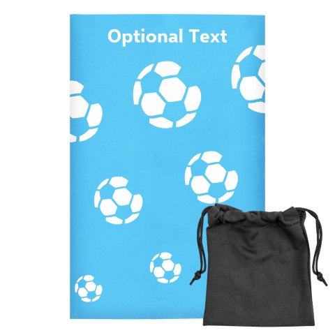 Regular (38cm x 25cm) (Football Icon) - Sky Blue - Stretch Polyester (Personalised with Text) with Small Black Storage Pouch