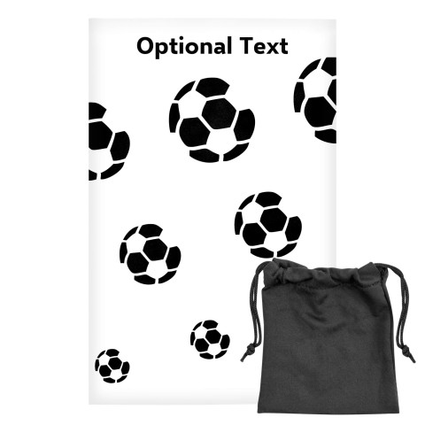Regular (38cm x 25cm) (Football Icon) - White - Stretch Polyester (Personalised with Text) with Small Black Storage Pouch