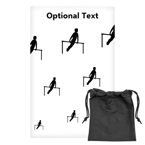Regular (38cm x 25cm) (Gymnastics Icon) - White - Stretch Polyester (Personalised with Text) with Small Black Storage Pouch