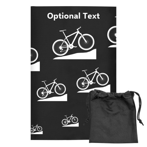 Regular (38cm x 25cm) (Mountain Biking Icon) - Black - Stretch Polyester (Personalised with Text) with Small Black Storage Pouch