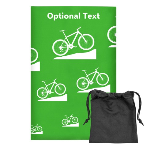 Regular (38cm x 25cm) (Mountain Biking Icon) - Bright Green - Stretch Polyester (Personalised with Text) with Small Black Storage Pouch