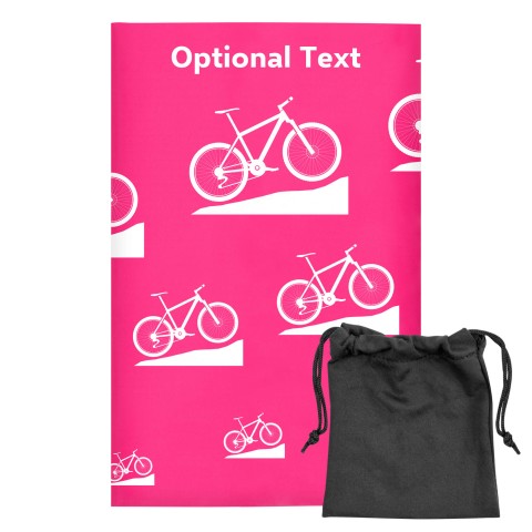 Regular (38cm x 25cm) (Mountain Biking Icon) - Fuchsia Pink - Stretch Polyester (Personalised with Text) with Small Black Storage Pouch