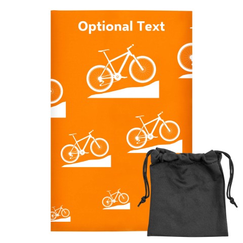 Regular (38cm x 25cm) (Mountain Biking Icon) - Orange - Stretch Polyester (Personalised with Text) with Small Black Storage Pouch