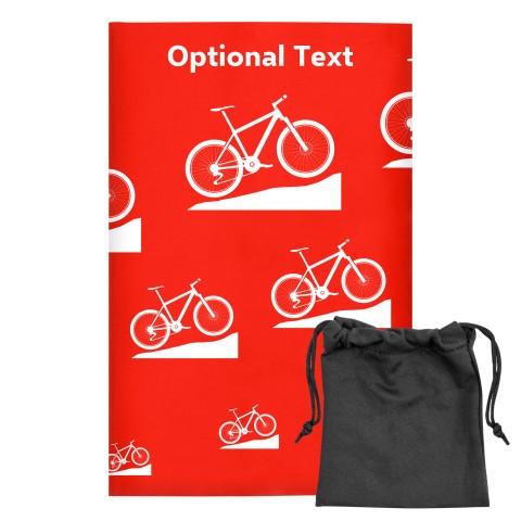 Regular (38cm x 25cm) (Mountain Biking Icon) - Red - Stretch Polyester (Personalised with Text) with Small Black Storage Pouch