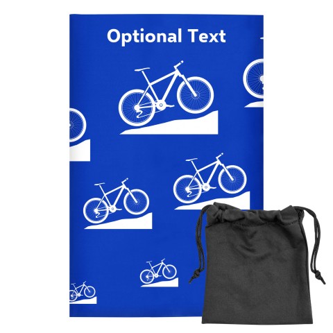 Regular (38cm x 25cm) (Mountain Biking Icon) - Royal Blue - Stretch Polyester (Personalised with Text) with Small Black Storage Pouch