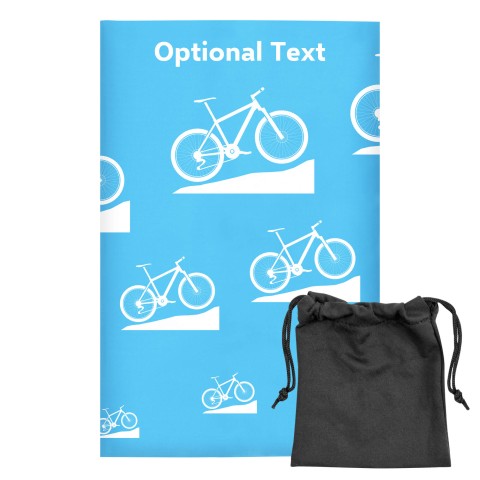 Regular (38cm x 25cm) (Mountain Biking Icon) - Sky Blue - Stretch Polyester (Personalised with Text) with Small Black Storage Pouch