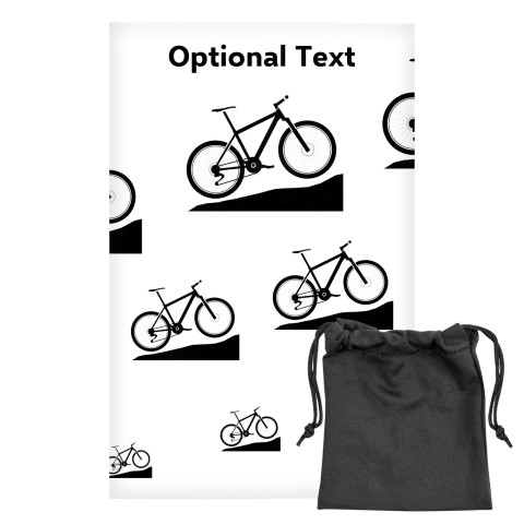 Regular (38cm x 25cm) (Mountain Biking Icon) - White - Stretch Polyester (Personalised with Text) with Small Black Storage Pouch