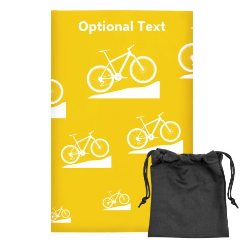 Regular (38cm x 25cm) (Mountain Biking Icon) - Yellow - Stretch Polyester (Personalised with Text) with Small Black Storage Pouch