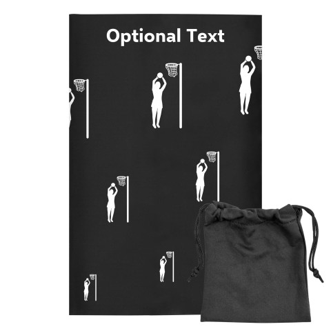 Regular (38cm x 25cm) (Netball Icon) - Black - Stretch Polyester (Personalised with Text) with Small Black Storage Pouch