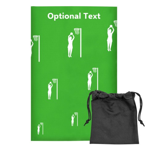 Regular (38cm x 25cm) (Netball Icon) - Bright Green - Stretch Polyester (Personalised with Text) with Small Black Storage Pouch