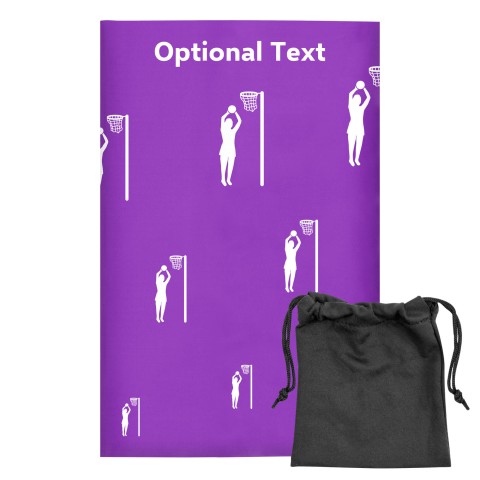 Regular (38cm x 25cm) (Netball Icon) - Purple - Stretch Polyester (Personalised with Text) with Small Black Storage Pouch