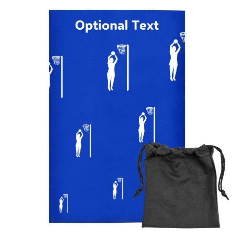 Regular (38cm x 25cm) (Netball Icon) - Royal Blue - Stretch Polyester (Personalised with Text) with Small Black Storage Pouch