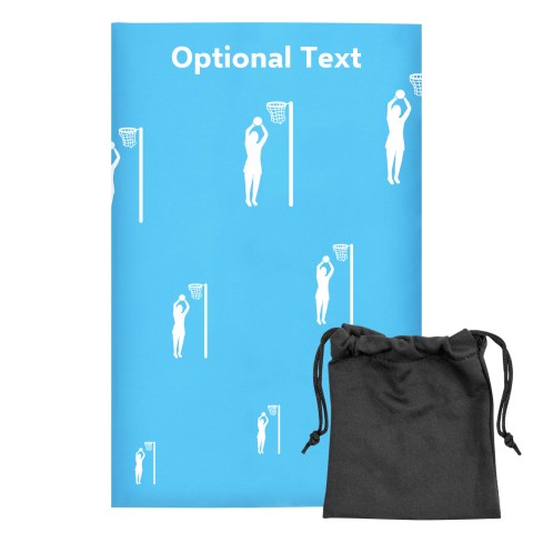 Regular (38cm x 25cm) (Netball Icon) - Sky Blue - Stretch Polyester (Personalised with Text) with Small Black Storage Pouch