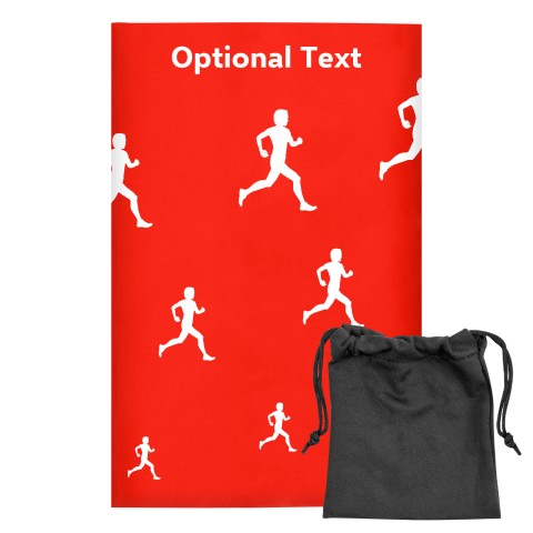 Regular (38cm x 25cm) (Running Icon) - Red - Stretch Polyester (Personalised with Text) with Small Black Storage Pouch