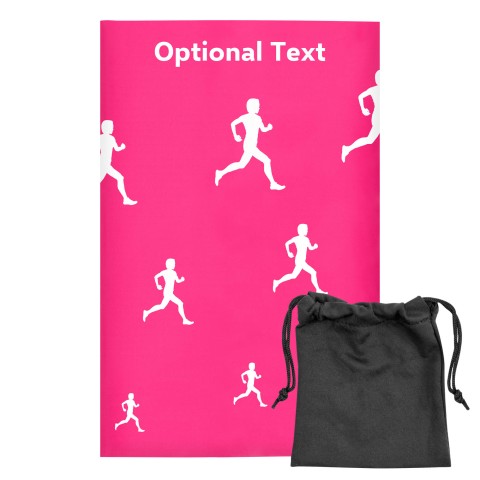 Regular (38cm x 25cm) (Running Icon) - Fuchsia Pink - Stretch Polyester (Personalised with Text) with Small Black Storage Pouch