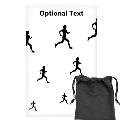 Regular (38cm x 25cm) (Running Icon) - White - Stretch Polyester (Personalised with Text) with Small Black Storage Pouch