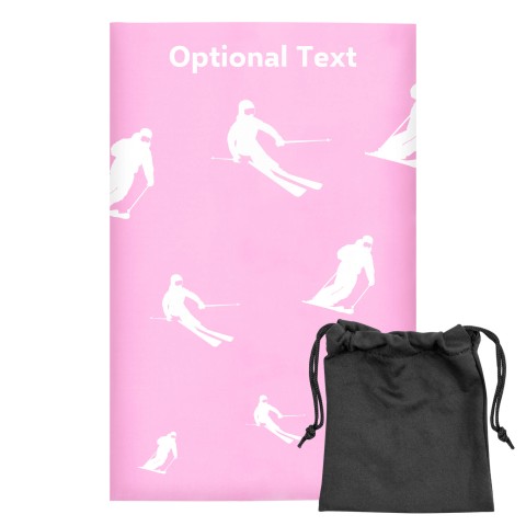 Regular (38cm x 25cm) (Skiing Icon) - Baby Pink - Stretch Polyester (Personalised with Text) with Small Black Storage Pouch