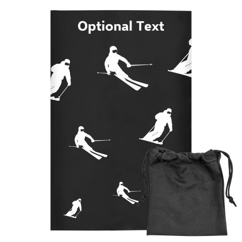 Regular (38cm x 25cm) (Skiing Icon) - Black - Stretch Polyester (Personalised with Text) with Small Black Storage Pouch