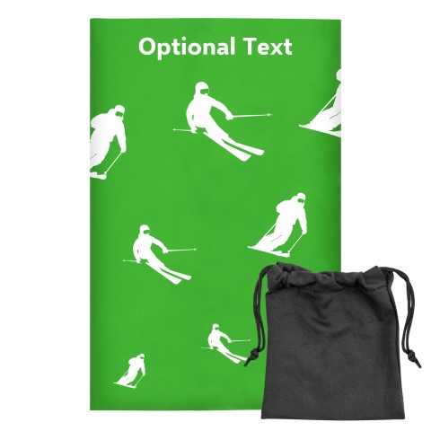 Regular (38cm x 25cm) (Skiing Icon) - Bright Green - Stretch Polyester (Personalised with Text) with Small Black Storage Pouch