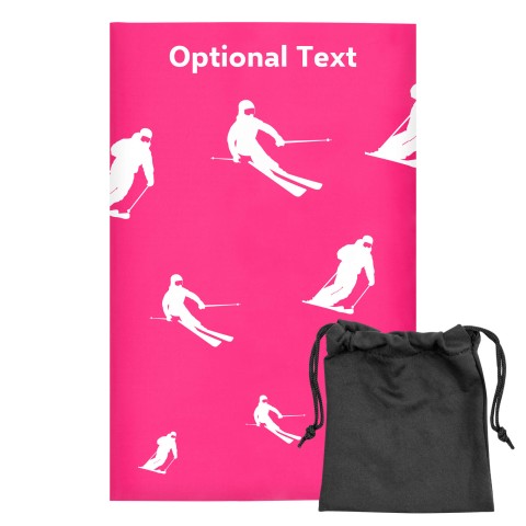 Regular (38cm x 25cm) (Skiing Icon) - Fuchsia Pink - Stretch Polyester (Personalised with Text) with Small Black Storage Pouch