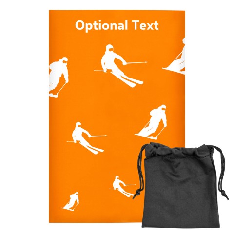 Regular (38cm x 25cm) (Skiing Icon) - Orange - Stretch Polyester (Personalised with Text) with Small Black Storage Pouch