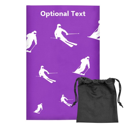 Regular (38cm x 25cm) (Skiing Icon) - Purple - Stretch Polyester (Personalised with Text) with Small Black Storage Pouch