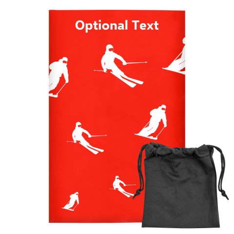 Regular (38cm x 25cm) (Skiing Icon) - Red - Stretch Polyester (Personalised with Text) with Small Black Storage Pouch