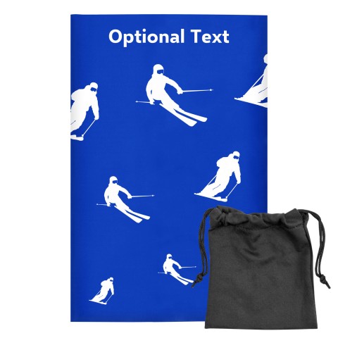 Regular (38cm x 25cm) (Skiing Icon) - Royal Blue - Stretch Polyester (Personalised with Text) with Small Black Storage Pouch
