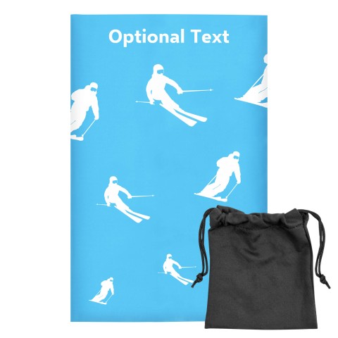 Regular (38cm x 25cm) (Skiing Icon) - Sky Blue - Stretch Polyester (Personalised with Text) with Small Black Storage Pouch