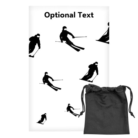 Regular (38cm x 25cm) (Skiing Icon) - White - Stretch Polyester (Personalised with Text) with Small Black Storage Pouch