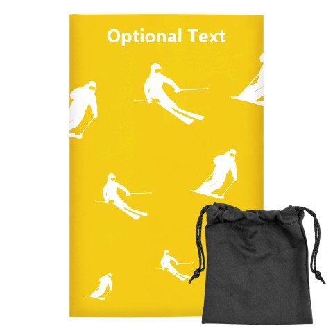 Regular (38cm x 25cm) (Skiing Icon) - Yellow - Stretch Polyester (Personalised with Text) with Small Black Storage Pouch