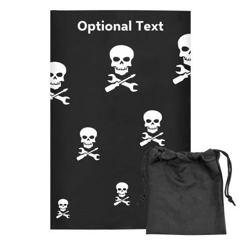 Regular (38cm x 25cm) (Skull & Spanner Icon) - Black - Stretch Polyester (Personalised with Text) with Small Black Storage Pouch