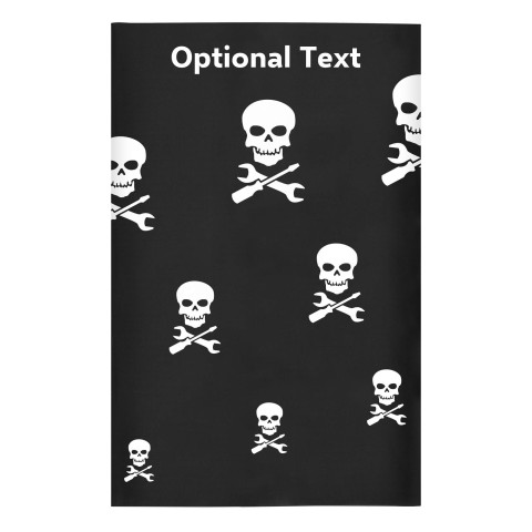 Regular (38cm x 25cm) (Skull & Spanner Icon) - Black - Stretch Polyester (Personalised with Text)