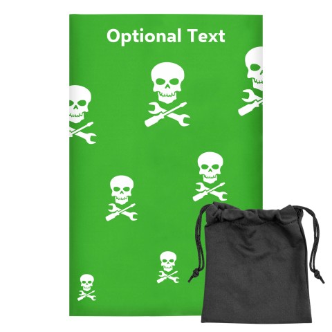Regular (38cm x 25cm) (Skull & Spanner Icon) - Bright Green - Stretch Polyester (Personalised with Text) with Small Black Storage Pouch