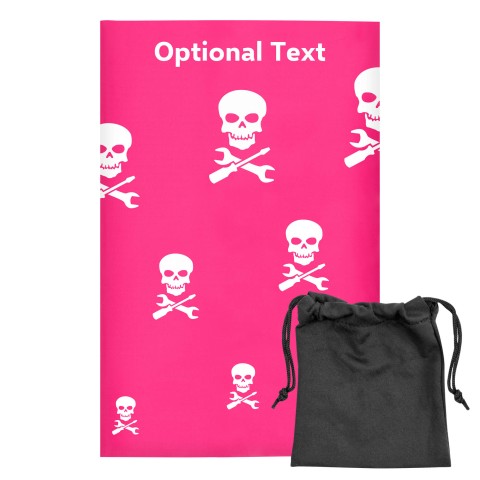 Regular (38cm x 25cm) (Skull & Spanner Icon) - Fuchsia Pink - Stretch Polyester (Personalised with Text) with Small Black Storage Pouch